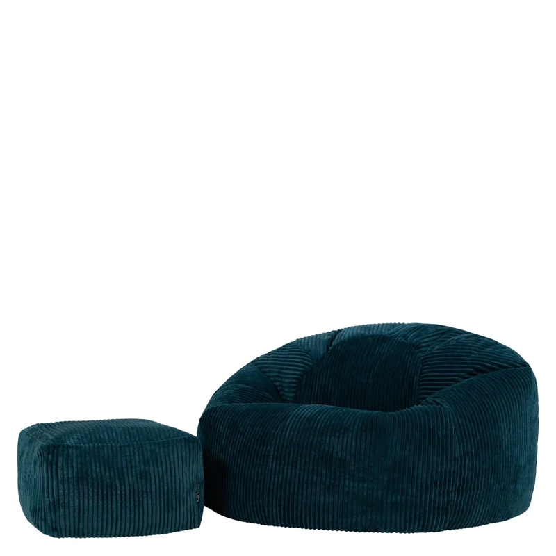 icon Kingston Cord Large Bean Bag and Footstool, Teal, XXL Adult Bean Bag Chair with Filling Included, Comfy Chair, Pouffe Footstool, Living Room Furniture, Bedroom Furniture
