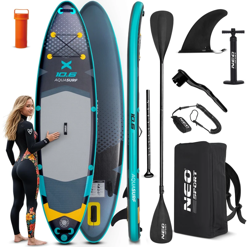 Neo-Sport Stand Up Paddle Board - SUP Inflatable Set - 320 cm - With Accessories Hand Pump Paddle Leash Backpack - Aquasurf 10.6
