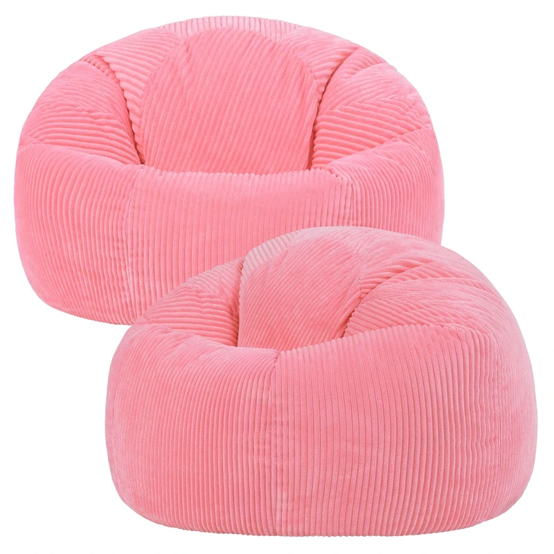 icon Kingston Cord Bean Bag, Bubblegum, Set of 2, Large Adult Bean Bag Chair with Filling Included, Comfy Chair, Pouffe Footstool, Living Room Furniture, Bedroom Furniture