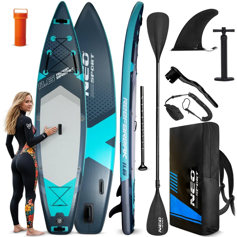 Neo-Sport Stand Up Paddle Board - SUP Inflatable Set - 350 cm - With Accessories Hand Pump Paddle Leash Backpack - Reefbreak 11.6