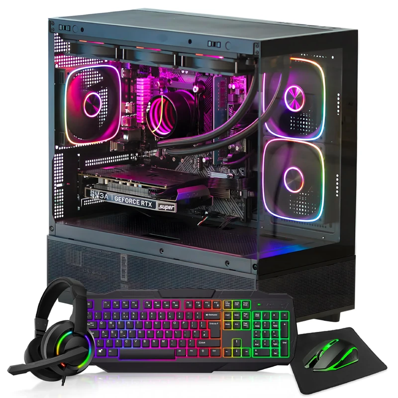 BIRMINGHAM AV Gaming PC Bundle – AMD Ryzen 7 5700X with NVIDIA RTX 5060 8GB, 32GB RAM, 2TB NVMe SSD, Liquid Cooler, RGB Case, Windows 11 Pro - Black