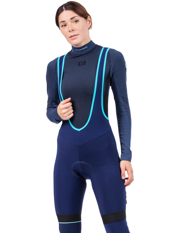 Alé Cycling Women's Klimatik K-Atmo 2.0 Water Repellent Winter Bib Shorts, Navy Blue, 3XL - Image 1