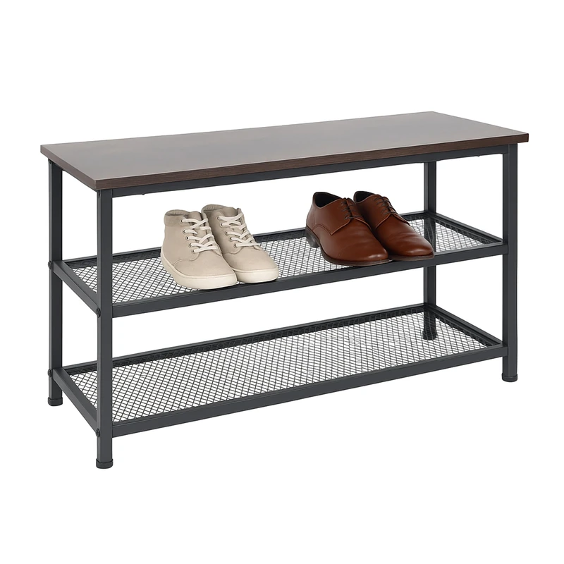 Relaxdays Industrial Shoe Rack, holds 6 pairs, HWD 45x80x30 cm, metal shoe storage, 2 shelves, black/brown