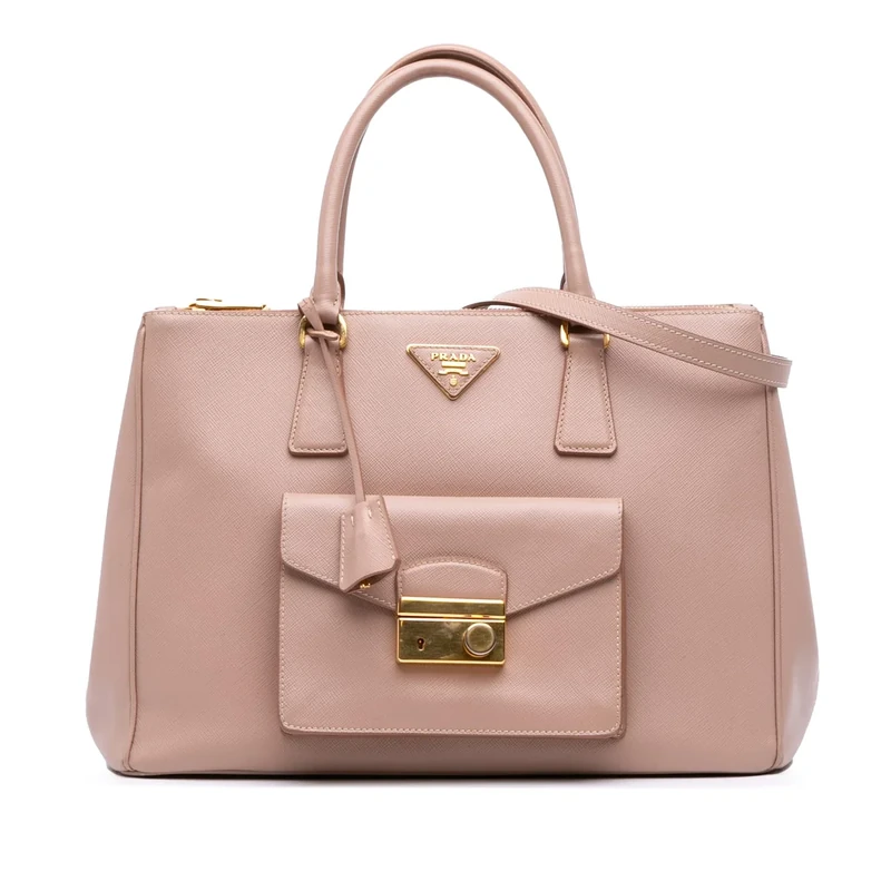 Prada Pre-Loved Saffiano Lux Galleria Double Zip Front Pocket Satchel Handbag