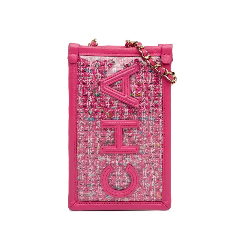 Chanel Pre-Loved Tweed And PVC Phone Clutch With Chain Crossbody Bag