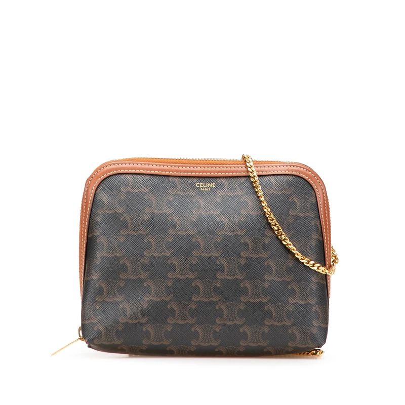 Celine Pre-Loved Triomphe Coated Canvas Clutch On Chain Crossbody Bag