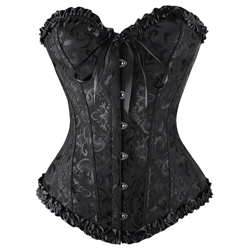 Women's Corset Tops Lace Up Satin Boned Overbust Corset Shapewear Vintage Plus Size Strapless V Neck Bodyshaper Gothic Medieval Underbust Bustier Lingerie Bodysuit Sexy Halloween Christmas Costume