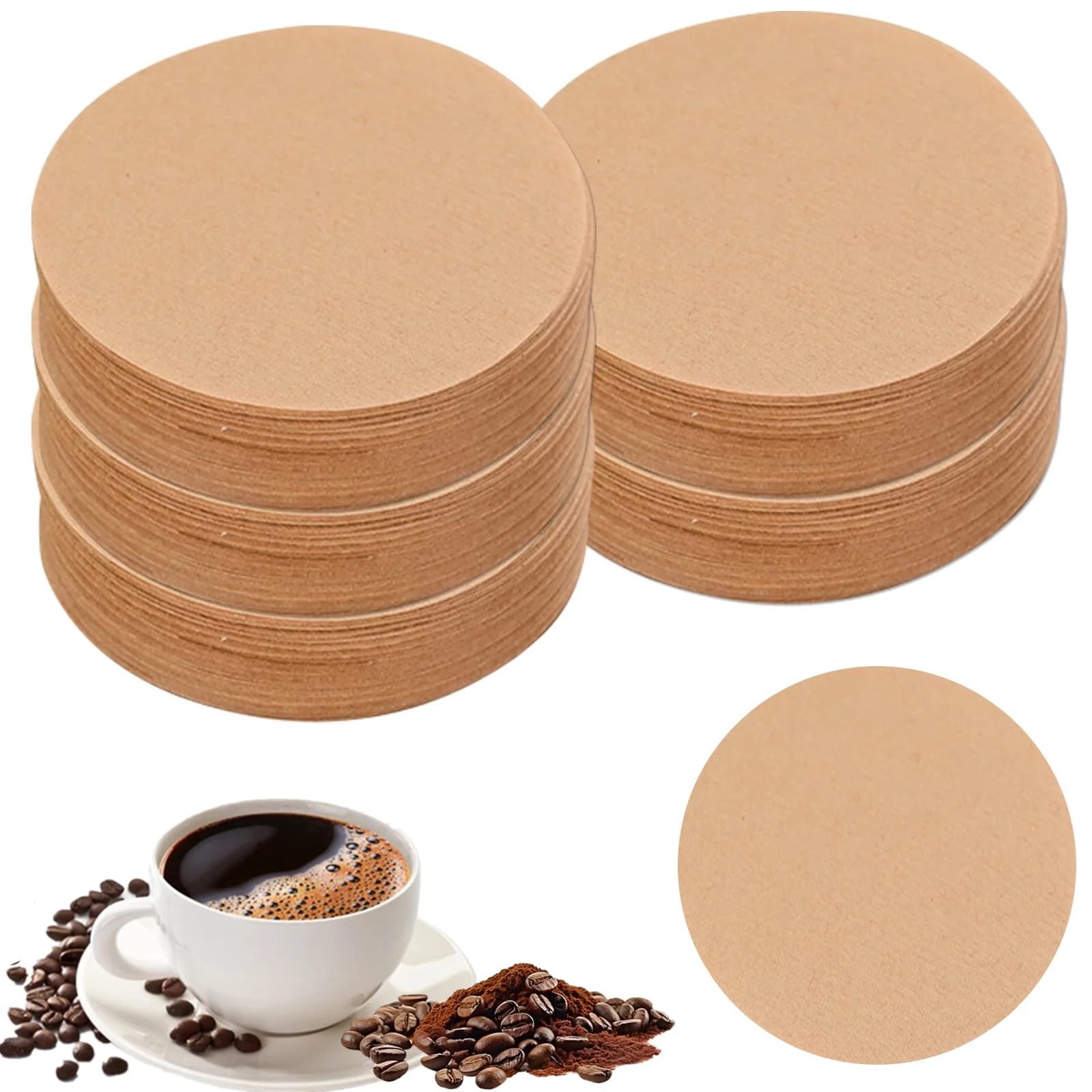 Larfraecy 600pcs Unbleached Coffee Filter Papers 64mm Round Filters Compatible with Aerobie Aeropress Coffee & Espresso Makers,Natural Coffee Paper Filters
