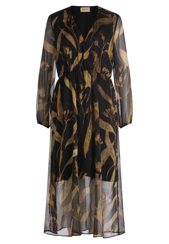 Cartoon Women's Long Sleeve Midi Dress, Black/Nature, 18