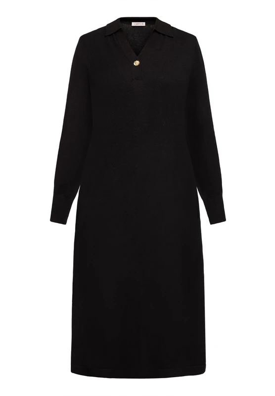 Cartoon Kleid Lang Women's Strick Dress, Black, 12
