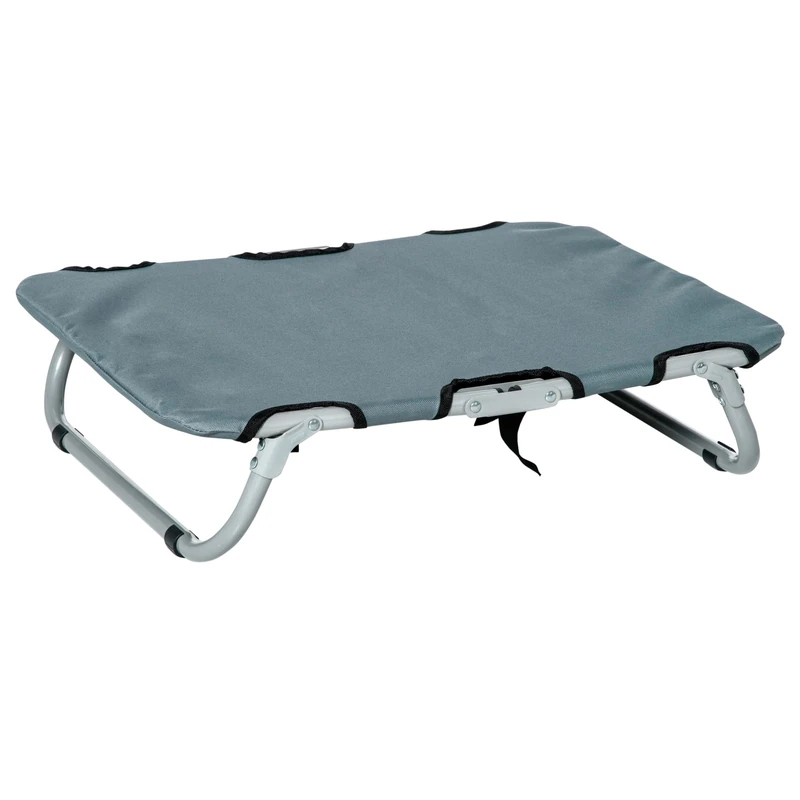 PawHut Outdoor Dog Bed, Raised Folding Pet Bed with Steel Frame, Cooling Dog Bed for Small Dogs, Pet Lounger for Outdoor Camping, Grey, 59 x 46 x 15 cm