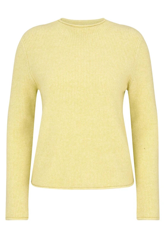 Cartoon Women's Knitted Jumper with Stand-Up Collar, Muted Lime, 12