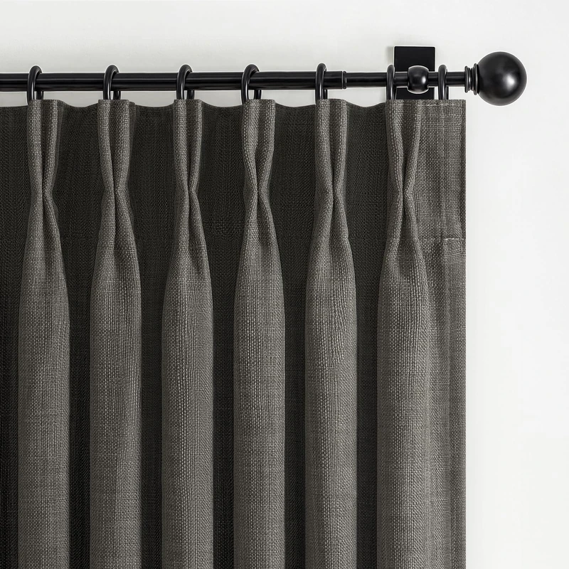 Dark Grey Blackout 84 Inch Curtains for Patio Sliding Glass Doors, Memory Shape Pinch Pleated Dual Layer Linen Thermal Light Blocking Modern Windows Drapes for Living Room 7FT Length 2 Panels Set