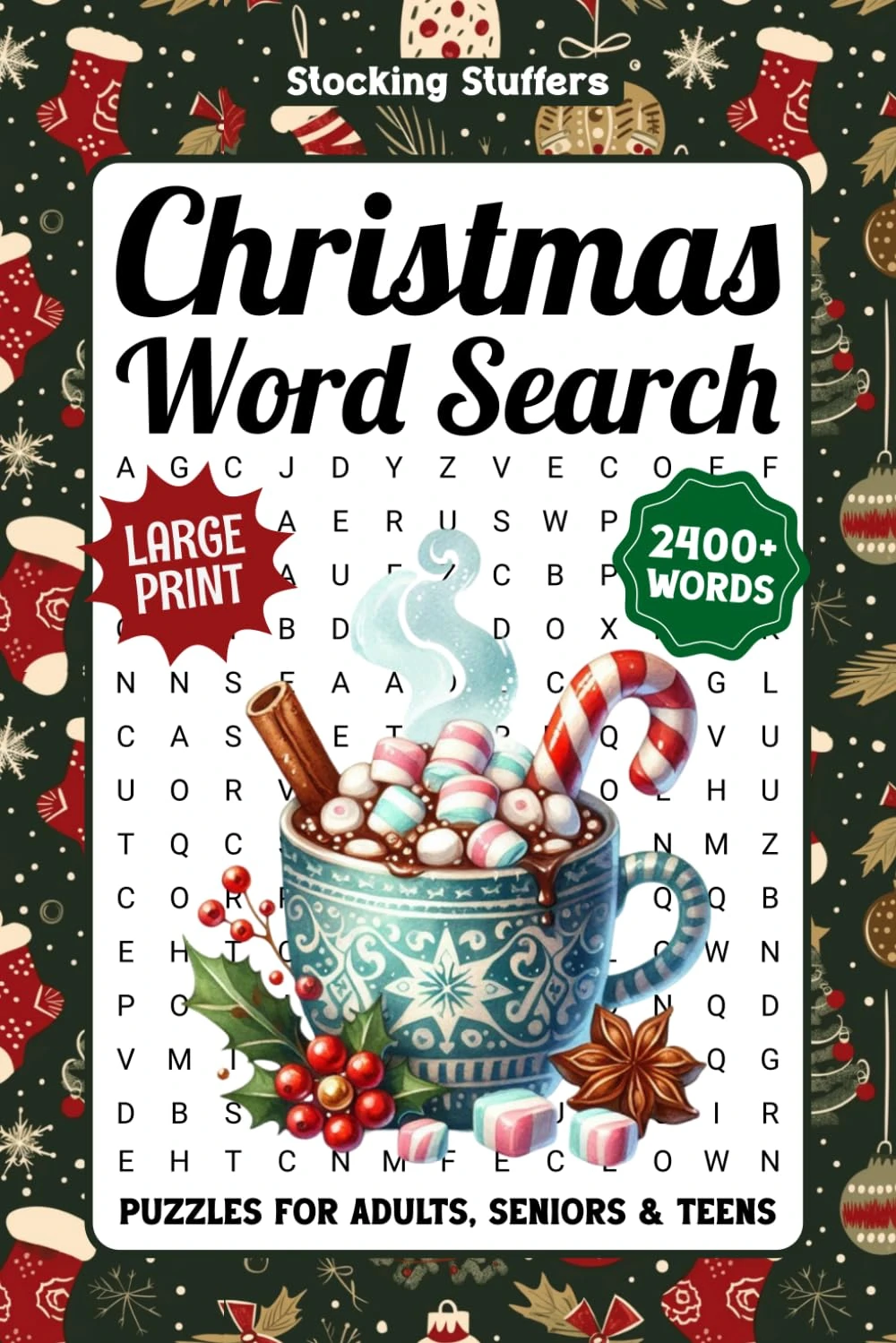 Christmas Word Search Puzzles For Adults Large Print: 2400+ Winter Holiday Themed Words To Find, Fun White Elephant Gifts And Stocking Stuffers For Seniors, Men & Women