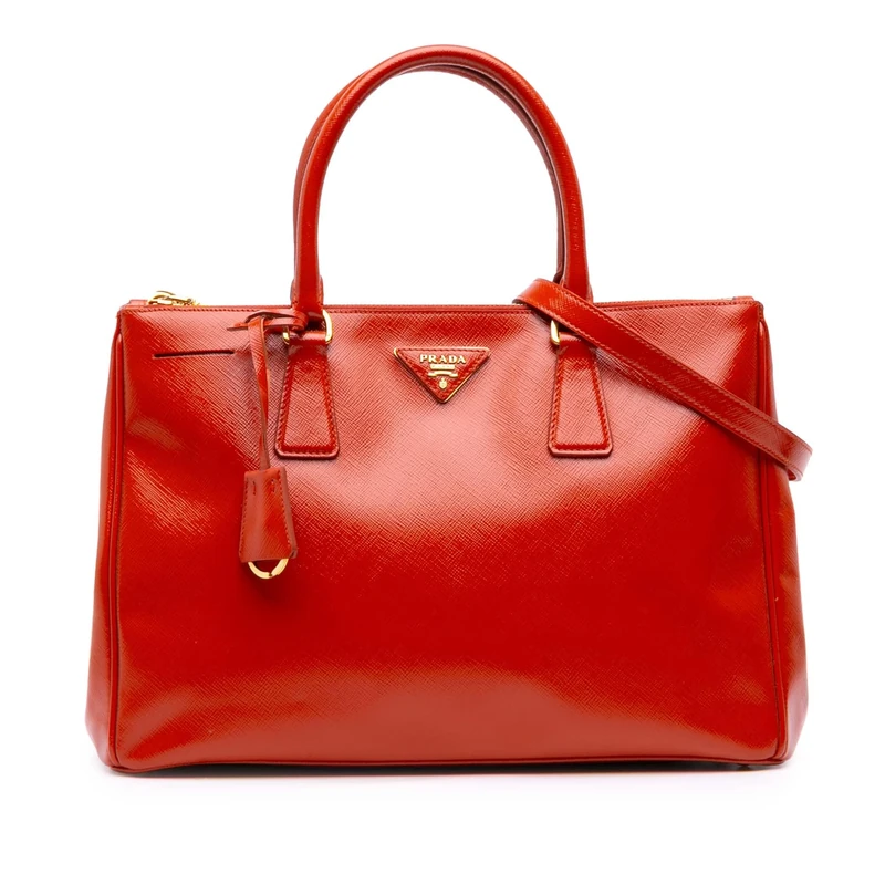 Prada Pre-Loved Medium Saffiano Vernice Galleria Double Zip Satchel Handbag