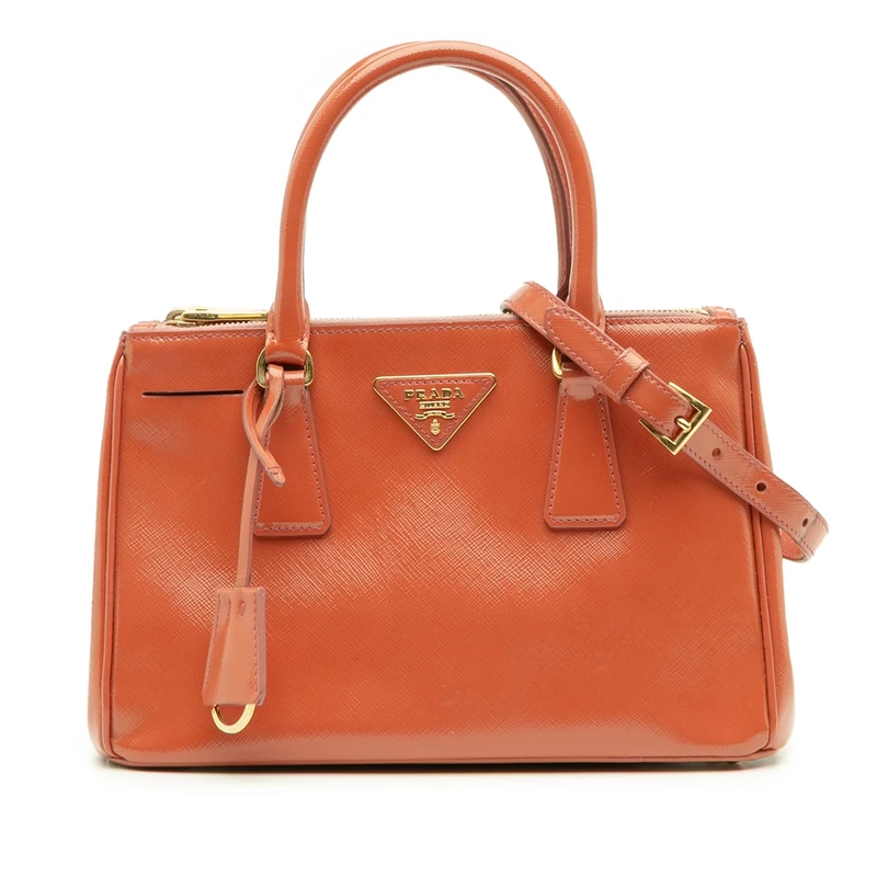 Prada Pre-Loved Small Saffiano Vernice Galleria Double Zip Satchel Handbag