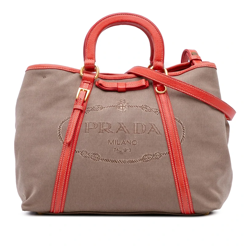 Prada Pre-Loved Canvas Canapa Logo Bow Satchel Handbag