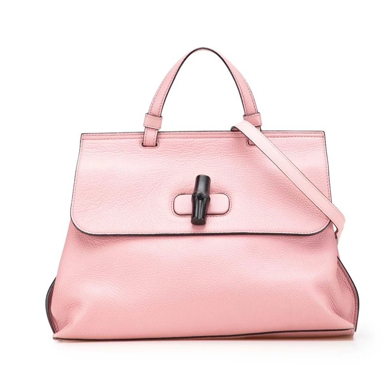Gucci Pre-Loved Medium Leather Bamboo Daily Satchel Handbag