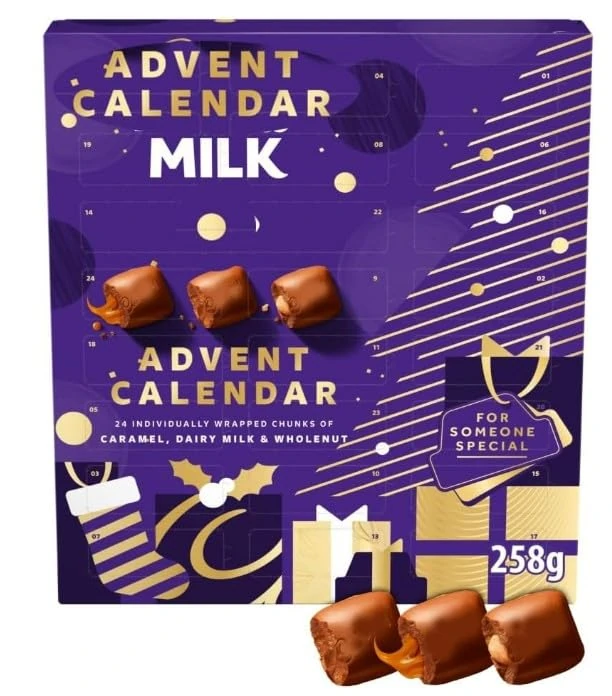 Cadburys Dairy Milk Chocolate Chunks Advent Calendar 258g – Individually Wrapped Chunks of Dairy Milk, Caramel & Whole Nut – Christmas Giift- 24 Days of Chocolate Cheer: Christmas Advent Calendar