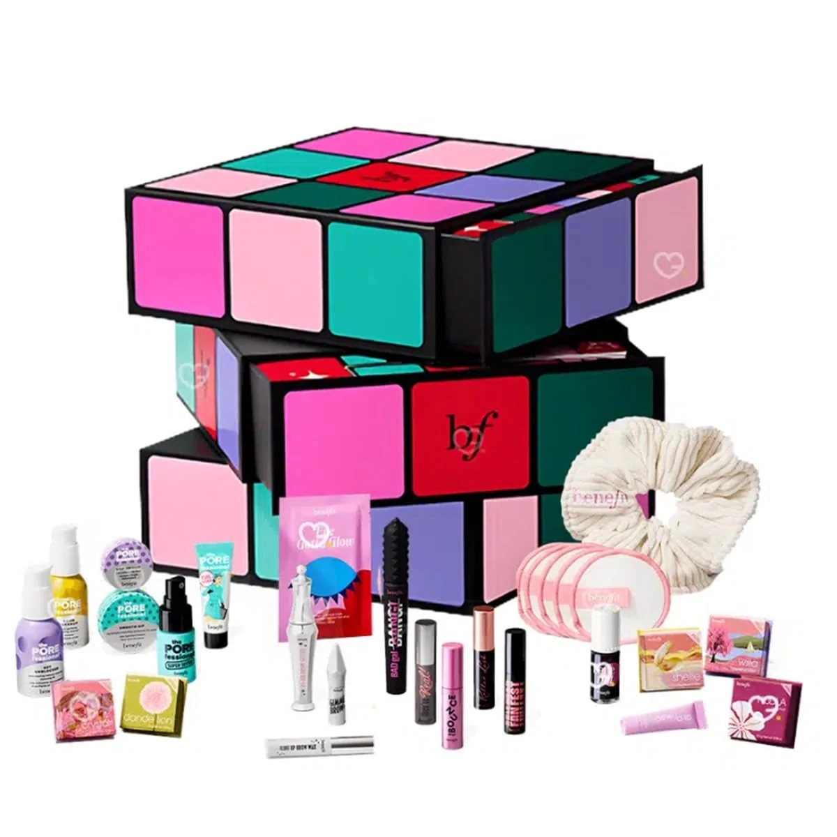 Glam Cube Makeup Advent Calendar Gift Set including BADgal BANG! mascara, Hoola bronzer, POREfessional primer, Gimme Brow gel among many other best sellers worth more than £266