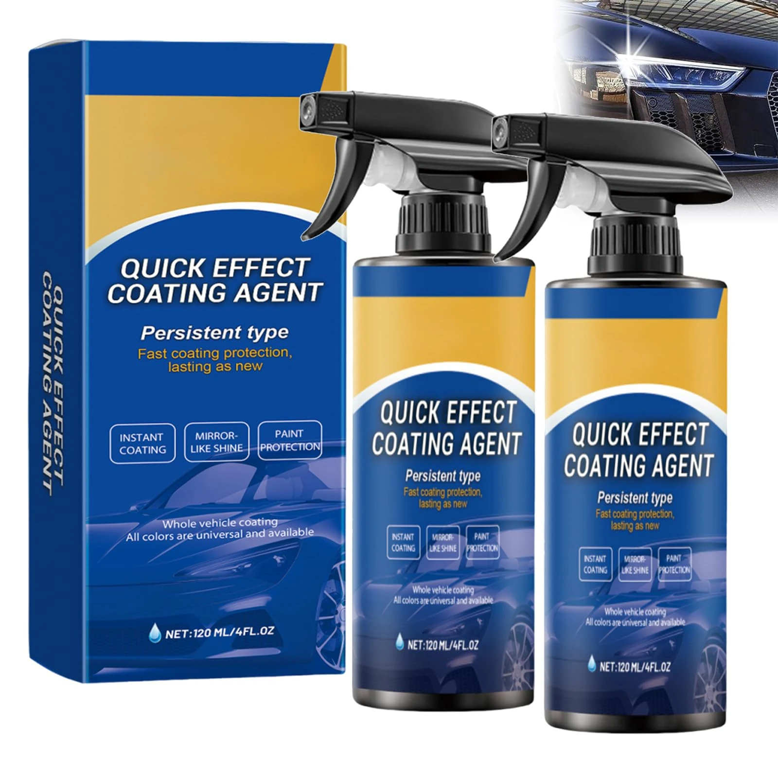 2pcs Car Quick-Acting Coating Agent Spray, 3 in 1 High Protection Quick Effect Coating Agent, 2025 New Ceramic Coating Spray,Multifunctional Coating Renewal Agent for Cars,120ml*2