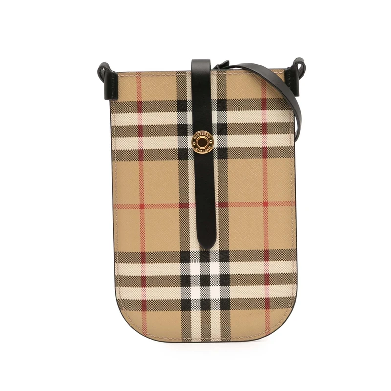 BURBERRY Pre-Loved House Check Coated Canvas Phone Pouch Crossbody - Image 1