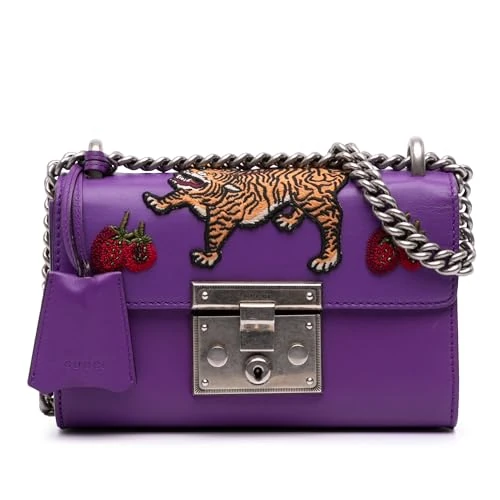 Gucci Pre-Loved Small Embroidered Calfskin Tiger Strawberry Padlock Crossbody