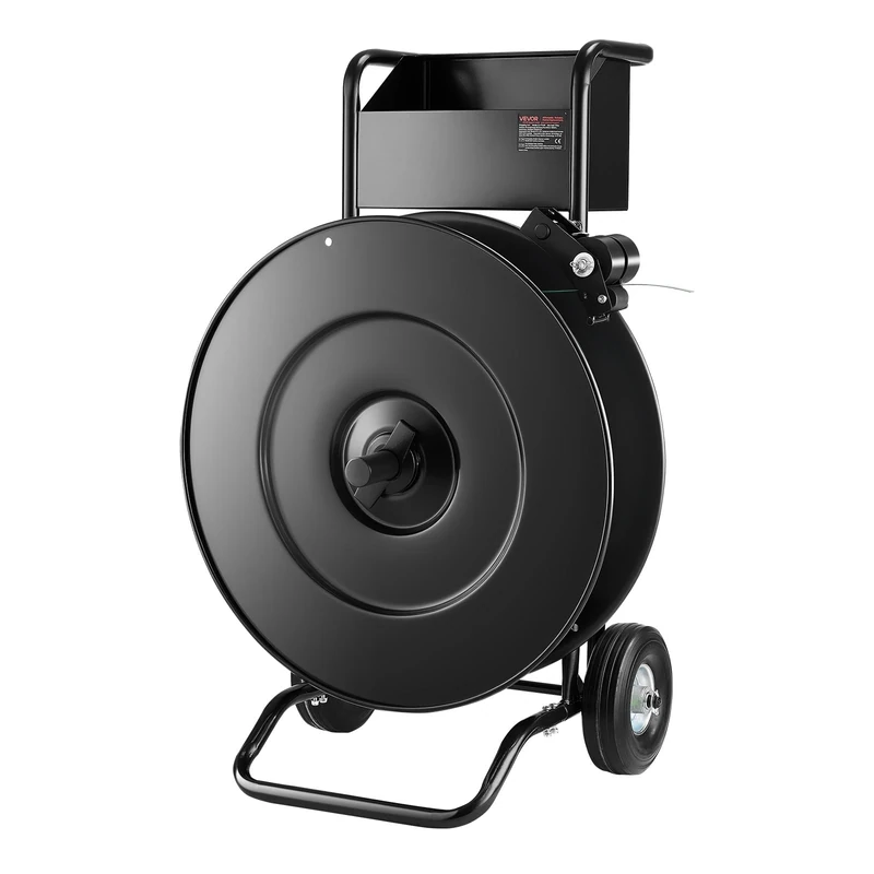 VEVOR Banding Strapping Cart, Fit for PET/PP/Steel Strapping Coils with 20.3/40.6 cm Core Size, Heavy Duty Strapping Dispenser Equipped with Upgrade Drum Brake, Built-in Spacious Tray for Tools