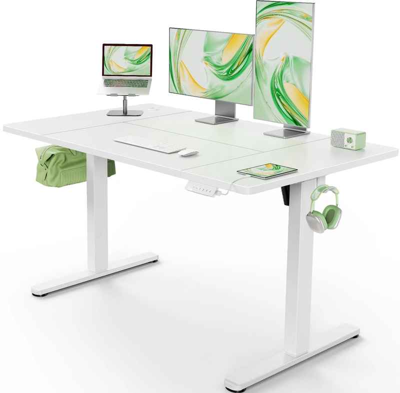 Marsail Electric Standing Desk with USB-A Charging Port, 160 x 80 cm Height Adjustable Sit Stand Desk with 4 Custom Height Settings, 80kg Max Load, Stable Lifting, Storage Hooks, and Cable Management