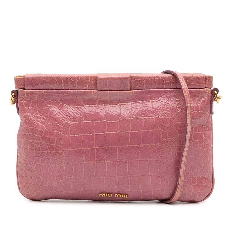 Miu Miu Pre-Loved Croc Embossed Crackle Patent Crossbody