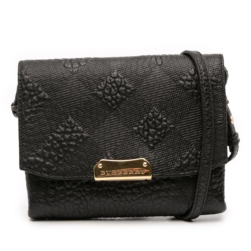 BURBERRY Pre-Loved Embossed Grain Check Leather Langley Crossbody
