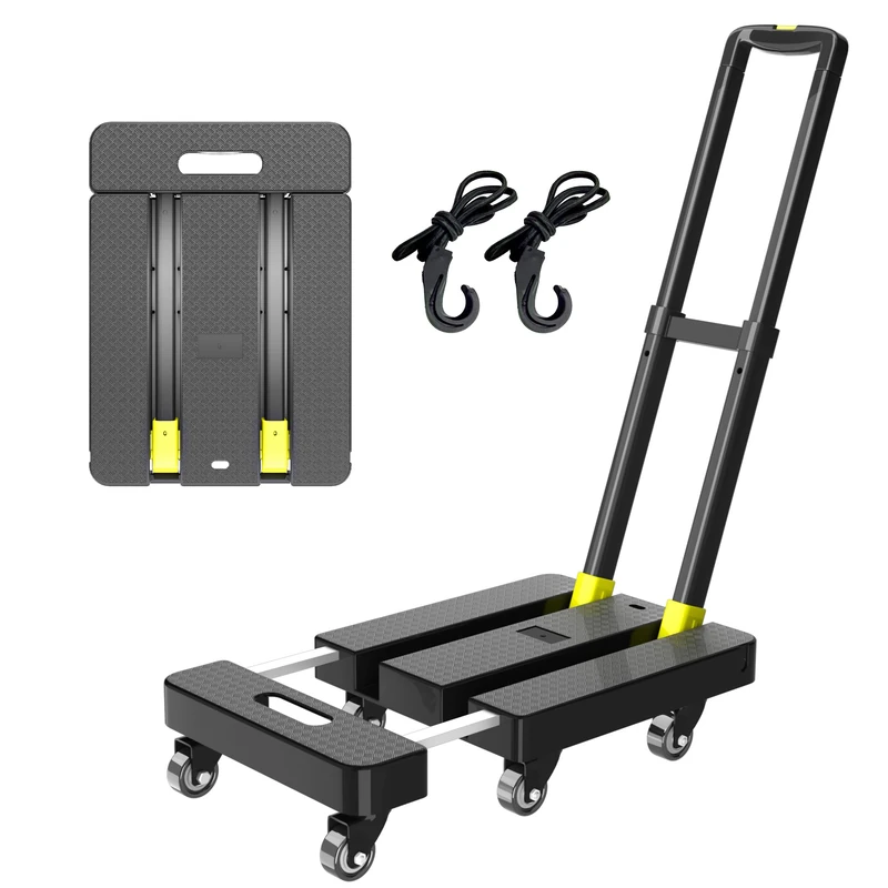 Folding Hand Truck, 500 LBS Heavy Duty Foldable Dolly Cart with Wheels, Telescoping Handle & 2 Elastic Ropes, Portable Luggage Cart for Moving, Travel, Home, Black Yellow - Image 1