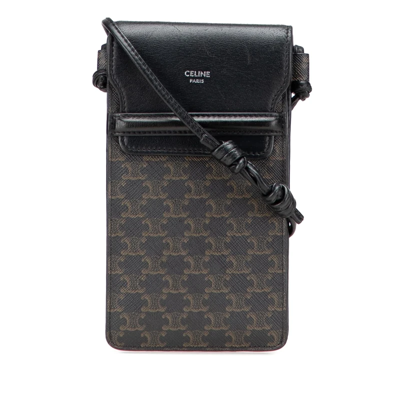 Celine Pre-Loved Triomphe Coated Canvas Phone Pouch Flap Crossbody Bag