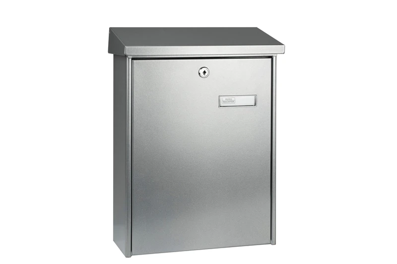 Burg-WÄCHTER TEXEL 5767 SI Letter Box without Newspaper Compartment with Name Plate Galvanised Steel Structured Coating Corrosion Protection DIN C4 with 2 Keys and Mounting Material Silver
