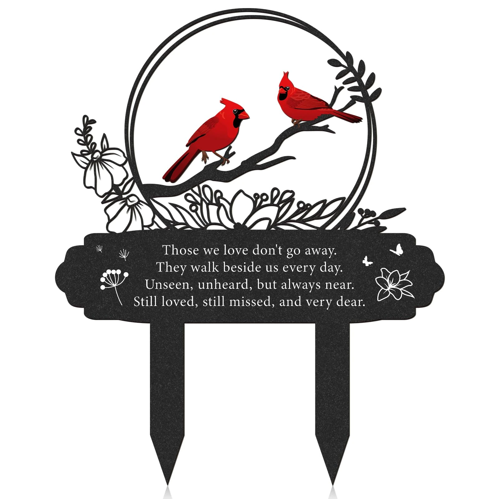 Eiapadeor Memorial Plaques Grave Ornaments - Metal Memorial Plaque Stake for Loss Loved One, Cardinal Grave Markers, Sympathy Gift for Family Mom Dad Grandparents, Cemetery Graveyard Garden Decor