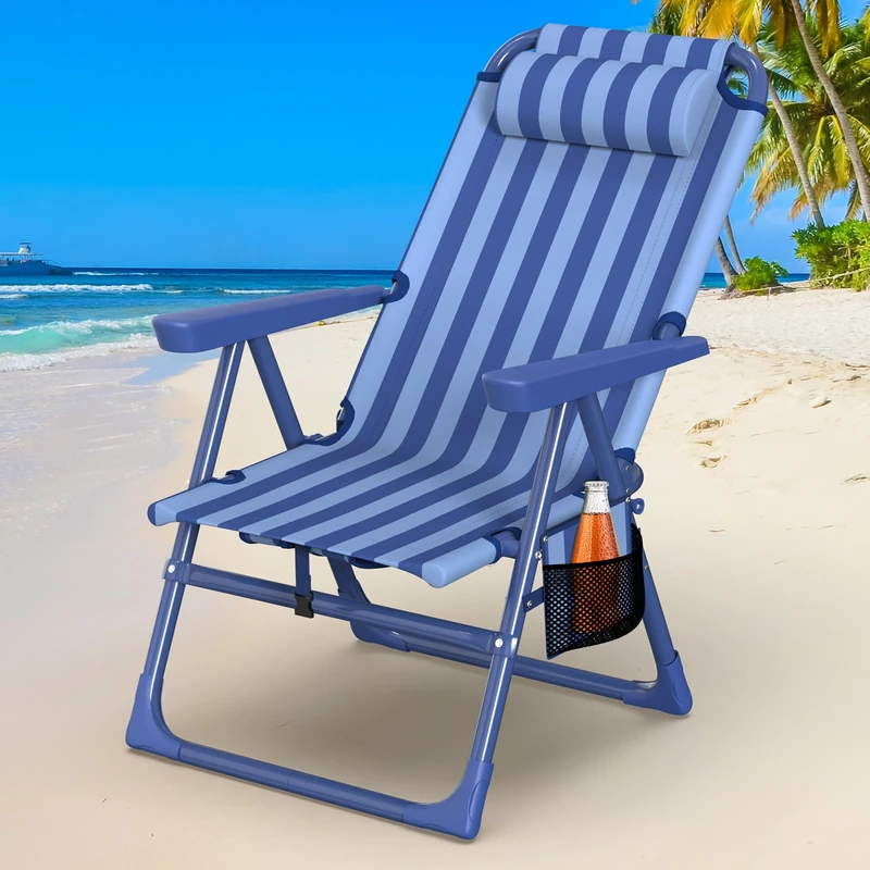 Suteck Backpack Beach Chair for Adults - 6-Position Folding Reclining Chair with Cooler Bag & Cup Holder, Lightweight Portable Beach Chair for Camping, Outdoor, Sand, Travel Use - Image 1