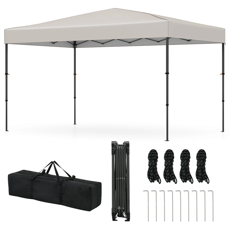 FANTASK Folding Gazebo 3 x 3 m, Pop-Up Garden Gazebo Height Adjustable with Carry Bag, UV50+, Waterproof Stable, Party Tent with 8 Pegs and 4 Wind Ropes, for Garden (Beige, 3.7 x 2.3 m) - Image 1