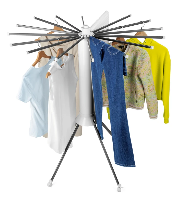 EASYmaxx Fan Clothes Airer 800 - Collapsible, Variable Set Up with 16 Arms | Rotary Airer with System | Individually Adaptable to Room & Laundry Quantity | Space-saving & Stable with 4-Foot Tripod