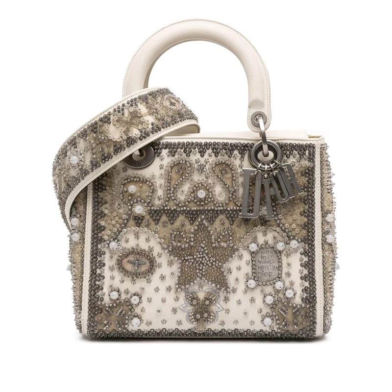 Dior Pre-Loved Medium Lambskin Embroidered And Beaded Lady D Lite Handbag
