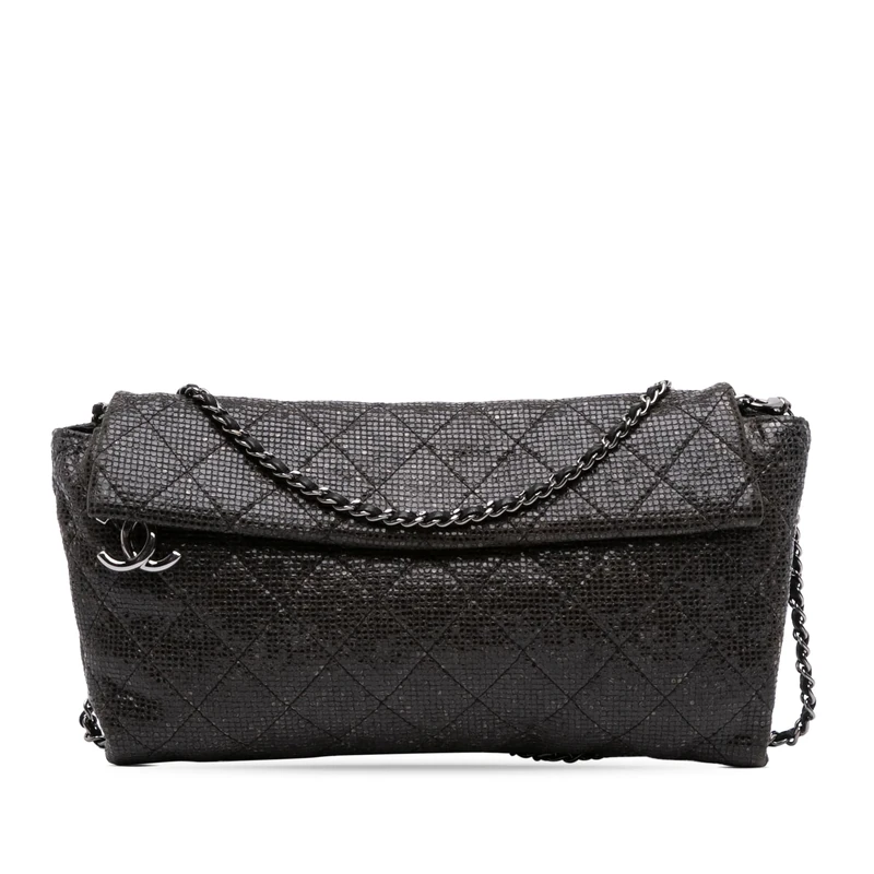 Chanel Pre-Loved Quilted Laminated Fabric Chain Evening Crossbody Bag