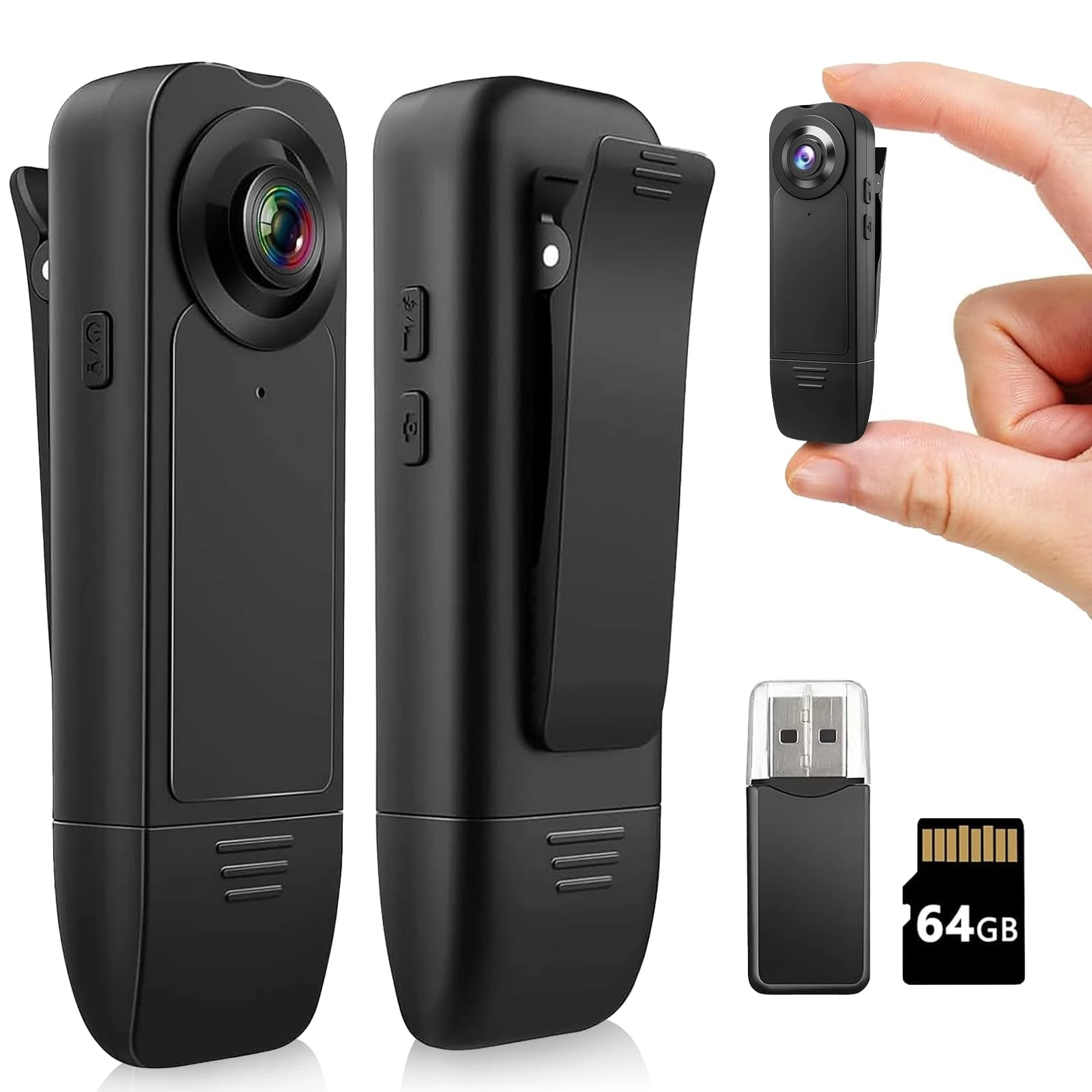 1080P Mini Body Camera with Audio and Video Body Worn Camera with 64GB Memory Card Loop Storage Body Cam Wearable Police Camcorder for Hiking,Walking,Travaling