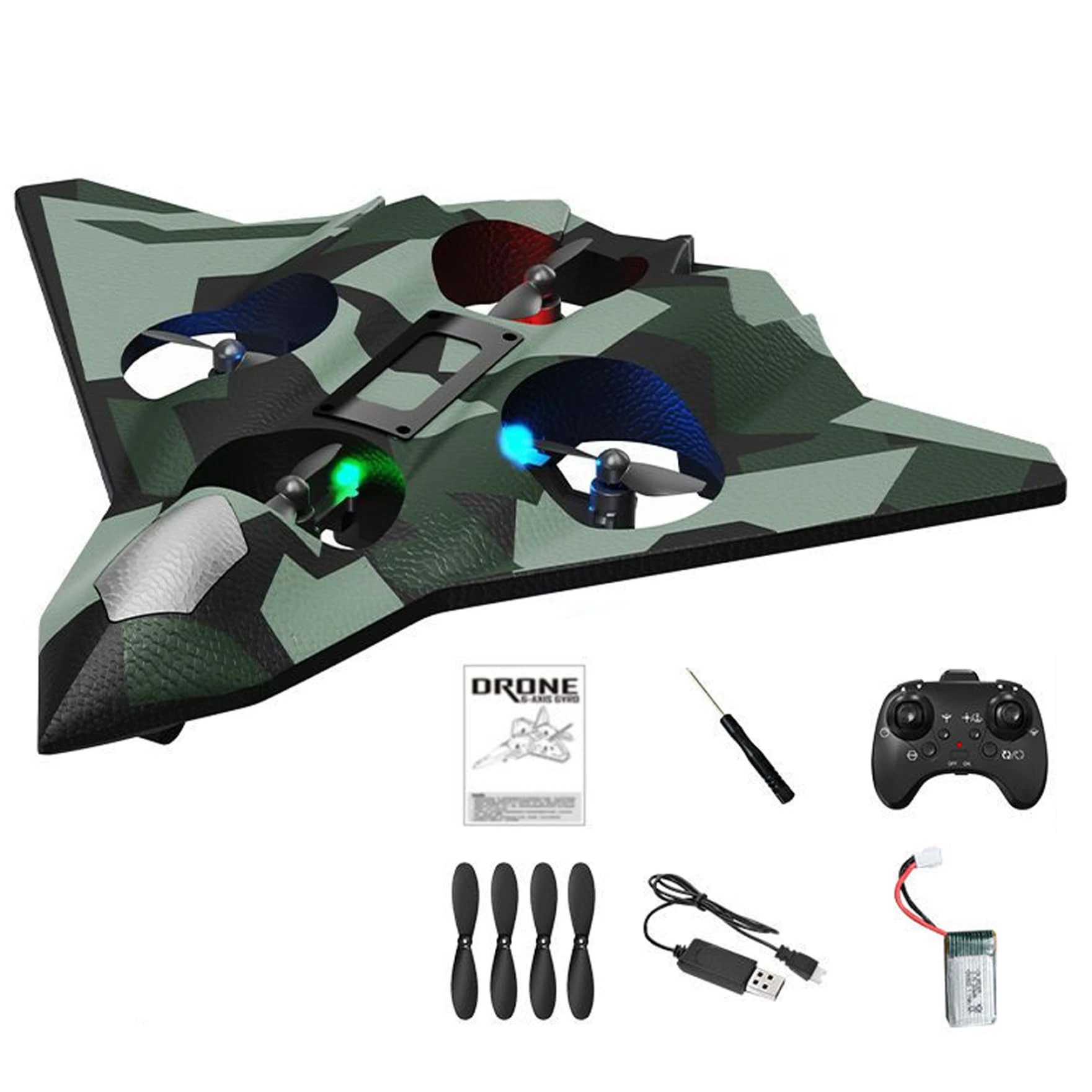 SHITOOMFE Remote Control Plane, Remote Control Airplane for Kids, 2.4Ghz Foam RC Airplane, Quadcopter, Hovering, 360 Flip and Rotation Mode, Speeds Adjustable for Kids Adults, Green