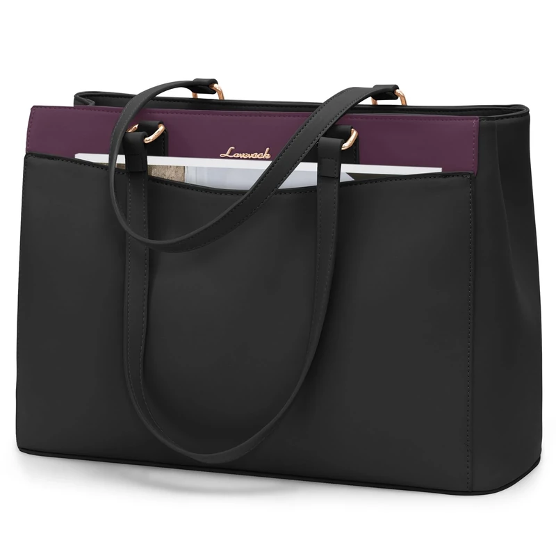 LOVEVOOK Laptop Bags for Women 15.6 inch, Large Handbags Work Women's Tote with Compartments, PU Leather Ladies Shoulder Hand Bag for School Office Business