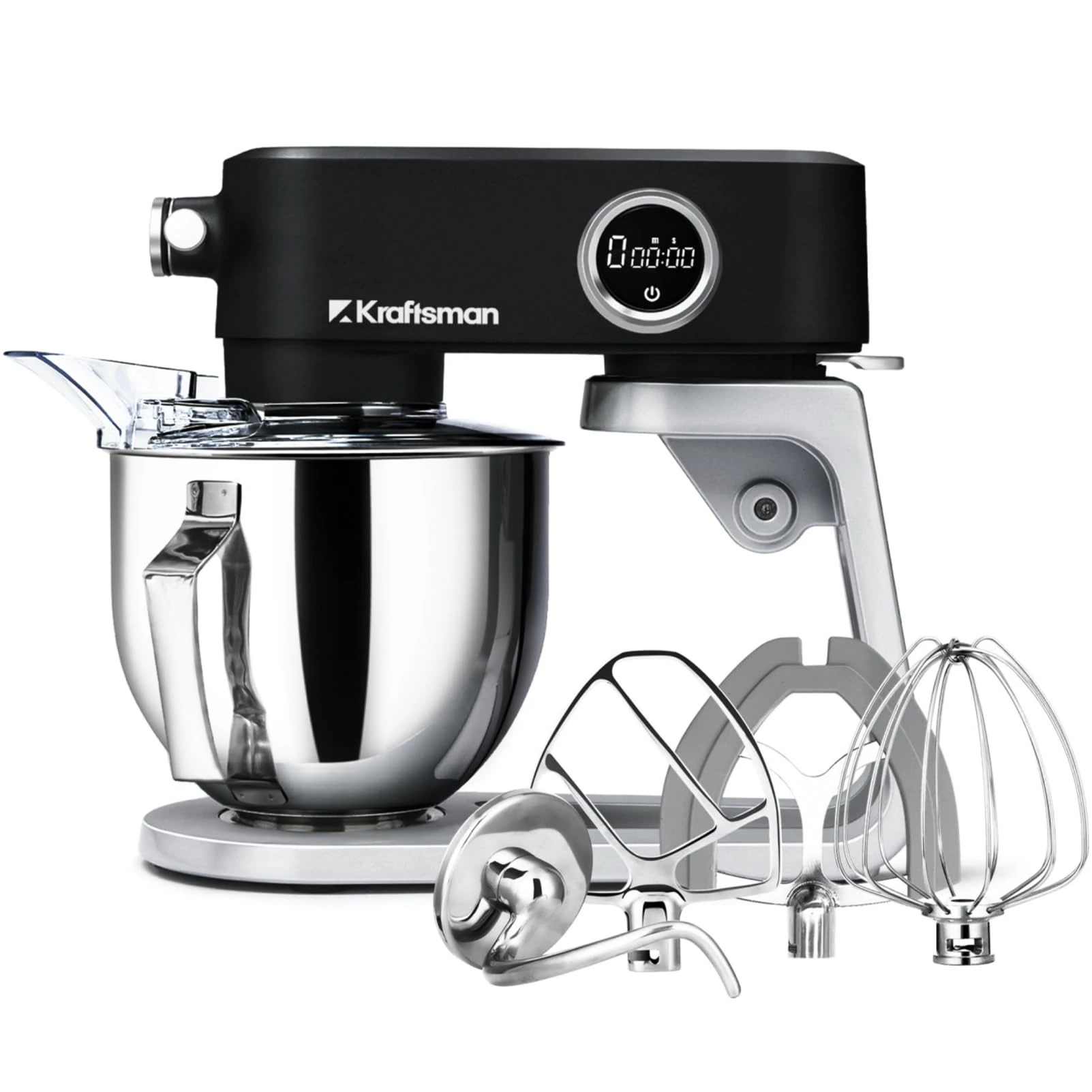 Kraftsman All-Metal Stand Mixer, 5L Kitchen Food Mixer for Baking with Stainless Steel Dough Hook, Whisk, Beater, Flexible Beater, Universal Attachment Hub, 8 Speeds & Timer Function (Carbon Black)