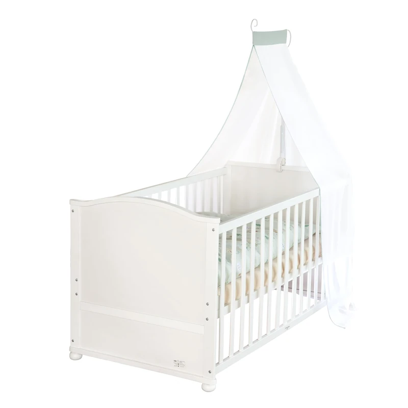 roba Baby Cot 70 x 140 cm Woodland Buddies - Convertible Cot with Accessories incl. Mattress, Canopy and Bumper for Babies and Toddlers - Bedding Set 100 x 135 cm - White/Green