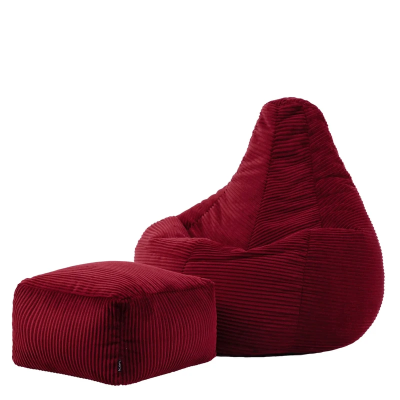 icon Dalton Cord Recliner Bean Bag with Footstool, Burgundy, Large Adult Bean Bag Chair with Filling Included, Comfy Chair, Living Room Furniture, Bedroom Furniture