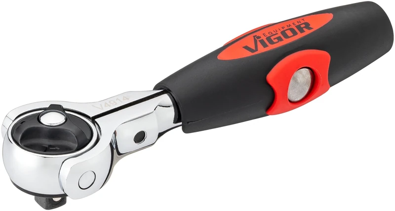 Vigor V4914 Reversible Ratchet, 1/4-Inch Square, T-Handle Function, Fine-Toothed, Ergonomic, for Precise Work in Tight Spaces, Quick Right-Hand Change