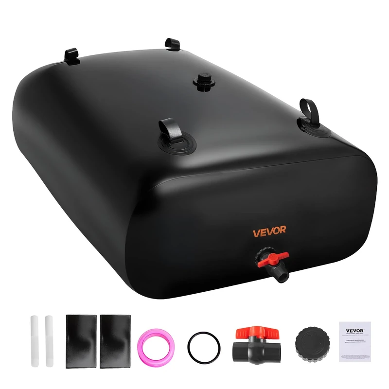 VEVOR Water Storage Bladder, 264 Gallon (1000L) Water Storage Container Tank, 1000D PVC Large Capacity Soft Bag Bladder, Collapsible Portable for Garden Irrigation, Camping, RV, Emergency Use - Black