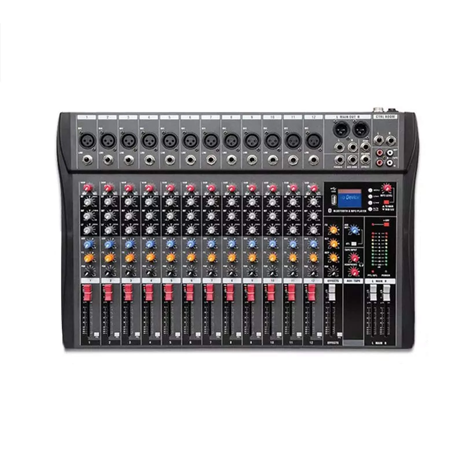 Studio Mixing Desks, 6/8/12/16 Channels Compact Audio Mixer Bluetooth USB DJ Sound Mixing Console 48V Monitor Amplifier,12 way