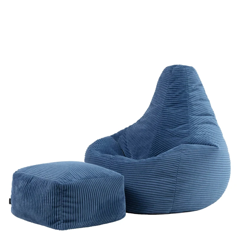 icon Dalton Cord Recliner Bean Bag with Footstool, Denim Blue, Large Adult Bean Bag Chair with Filling Included, Comfy Chair, Living Room Furniture, Bedroom Furniture